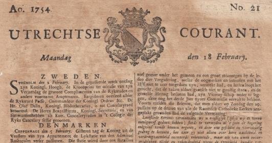 UTRECHTSE COURANT - Utrechtse Courant Ao. 1754 No. 21, Maandag den 18 February.