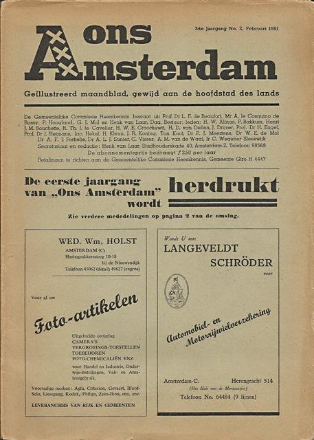 --- - Ons Amsterdam. Geïllustreerd maandblad, gewijd aan de hoofdstad des lands. 3de Jaargang No. 2. Februari 1950