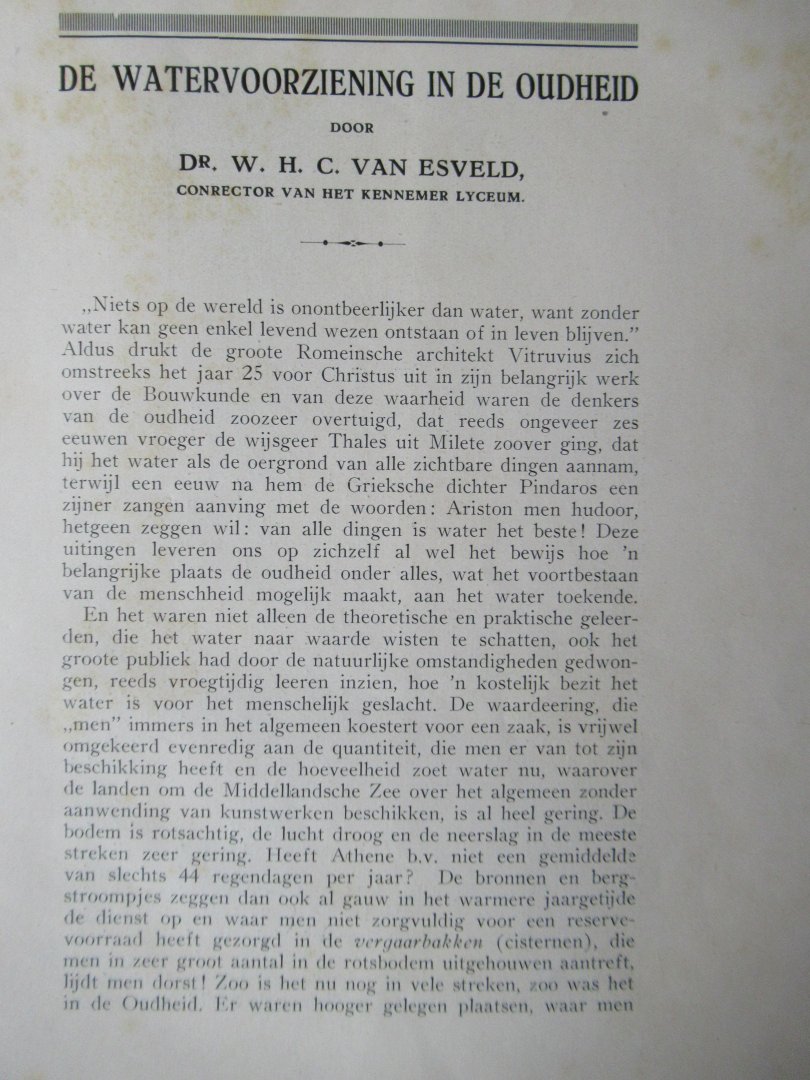 Esveld, W.H.C. Dr. - De watervoorziening in de oudheid