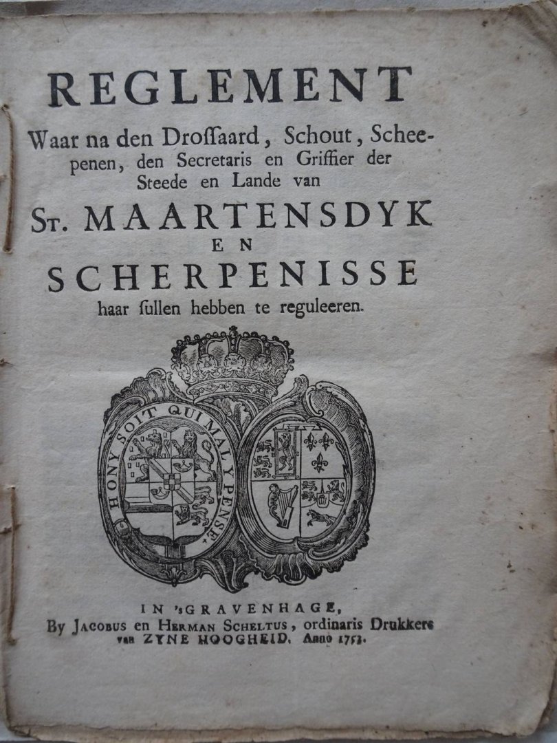 N.n.. - Reglement waar na den Drossaard, Schout, Scheepenen, den Secretaris en Griffier der Steede en Lande  van St. Maartensdyk en Scherpenisse haar sullen hebben te reguleeren.