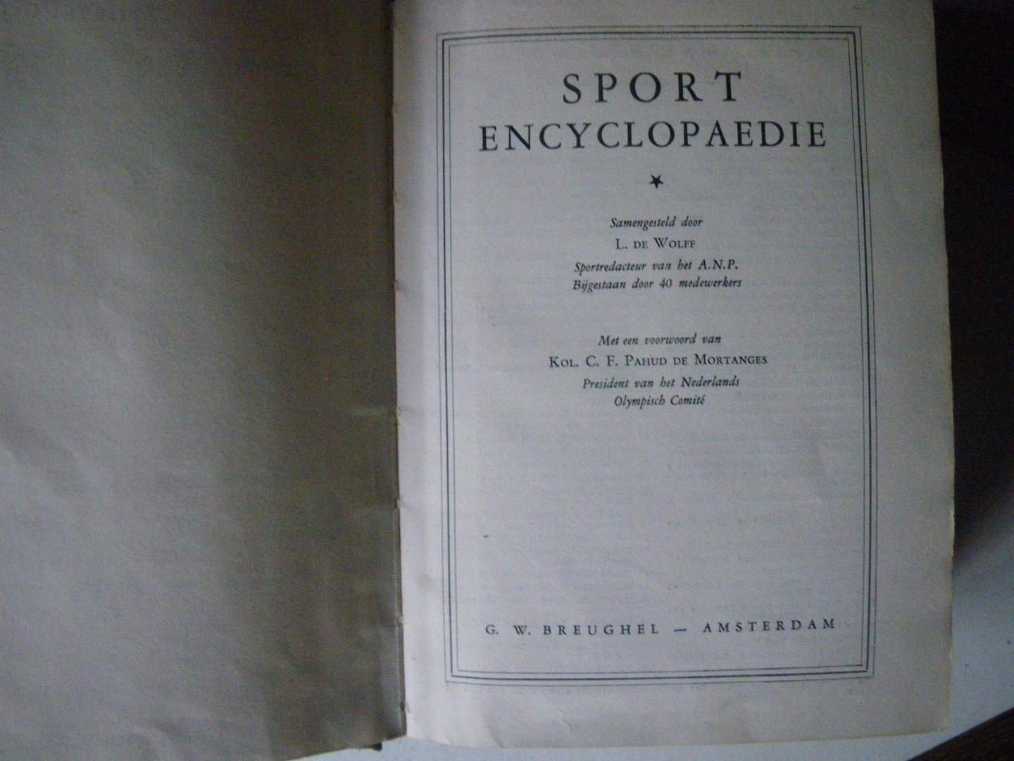 WOLFF,L.DE. - Sport encyclopaedie.