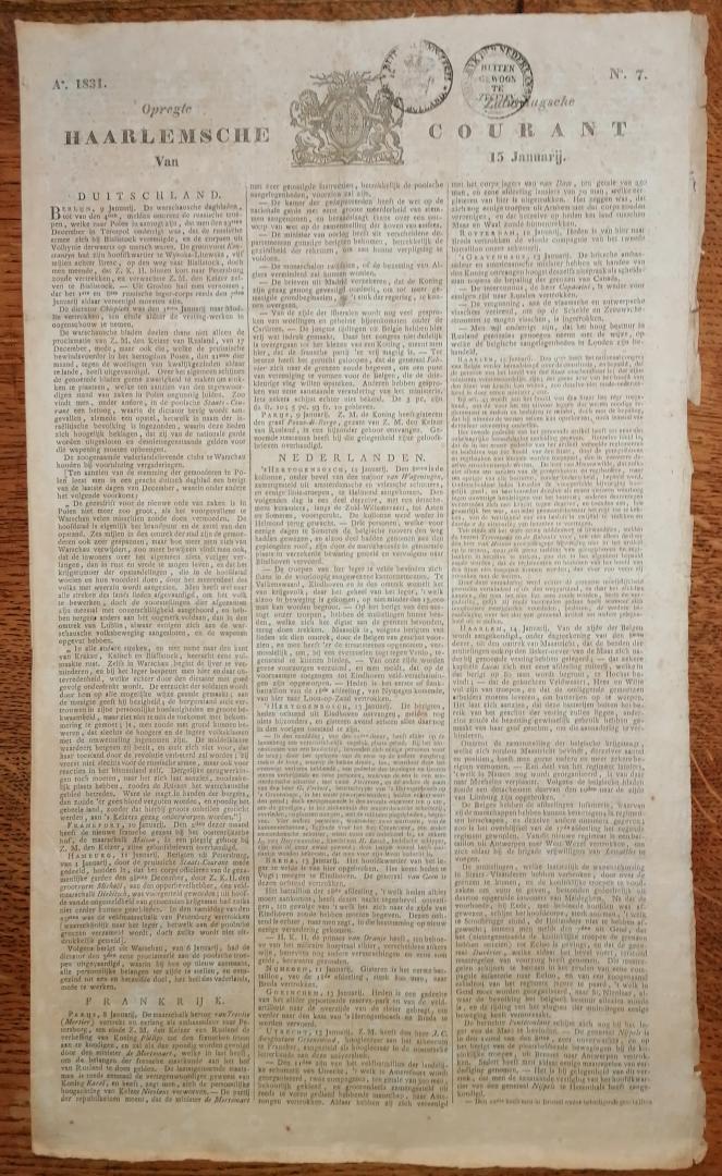Anoniem - Opregte Haarlemsche Courant No. 7 - 15 januari 1831