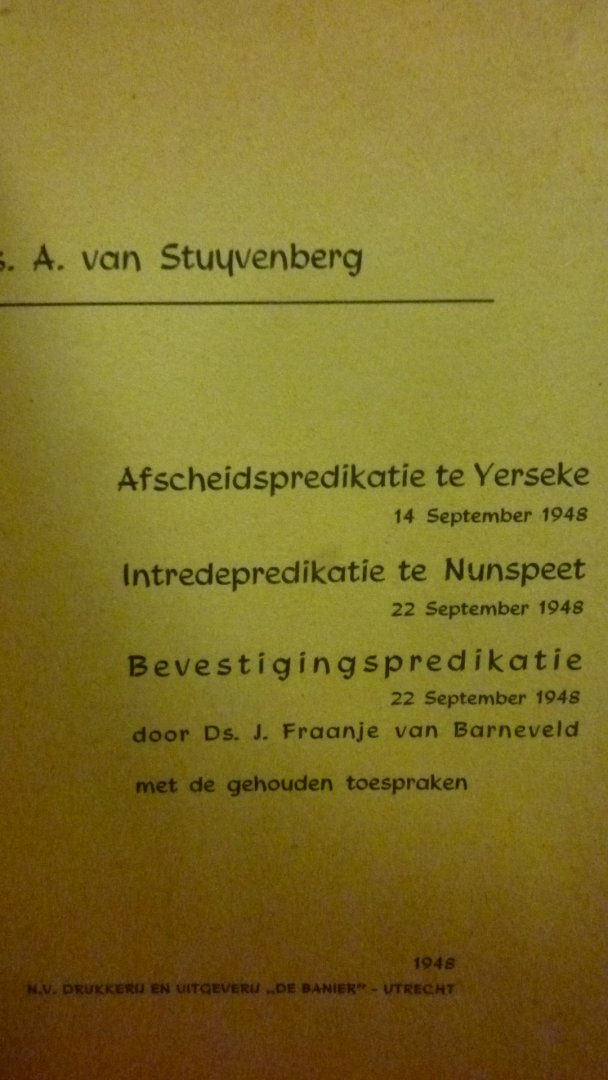 Stuyvenberg Ds. A. van - Afscheidspredikatie te Yerseke