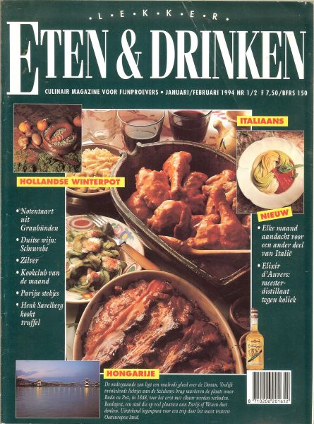 Entree Ton Borghouts * De Hongaarse keuken...gevuldepannekoeken,Hongaarse zuurkoolschotel uit de oven * kwarkballetjes - ETEN en DRINKEN met Abiance  1994 nr 1/2 jan febr Achste jaargang  Gastronomisch magazine * Winters 4 x Anders * Worstje van forel met  zuurkool * tarbot met paddestoelen en verse pasta * Patrijs met notenblinis,witlof en Marsalasaus * Herteribstuk