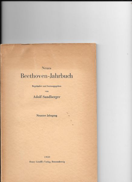 Sandberger, Adolf - Neues beethoven-Jahrbuch Neunter Jahrgang  1939