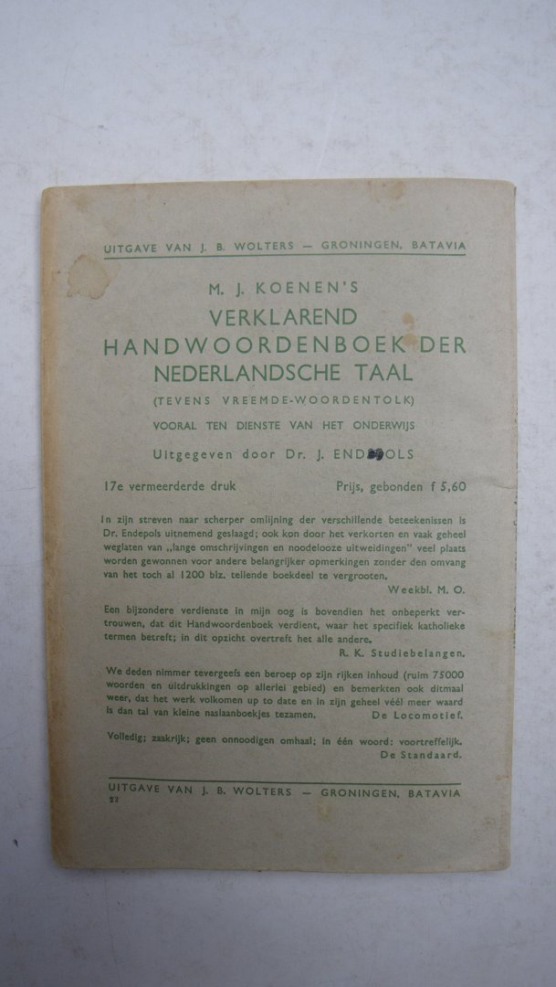 Endepols J. - Lijst Van Woorden Gewijzigd Volgens de Spelling, 1934: Inzonderheid Bedoeld Als Supplement Bij Het Handwoordenboek