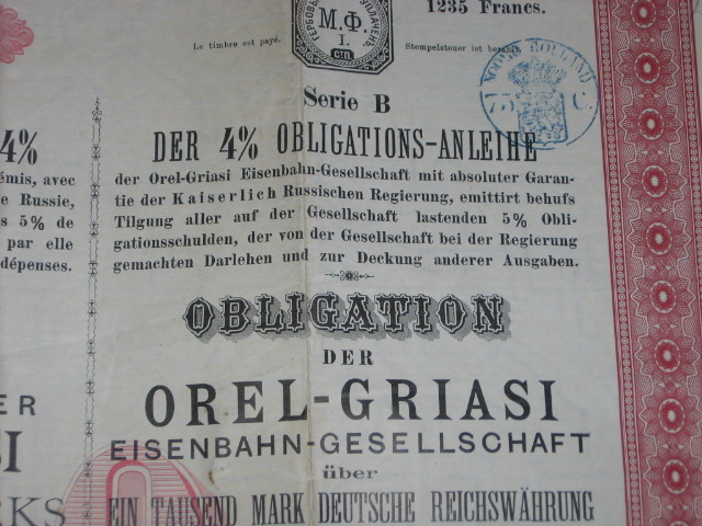 Obligatie - Orel-Griasi Eisenbahn Gesellschaft