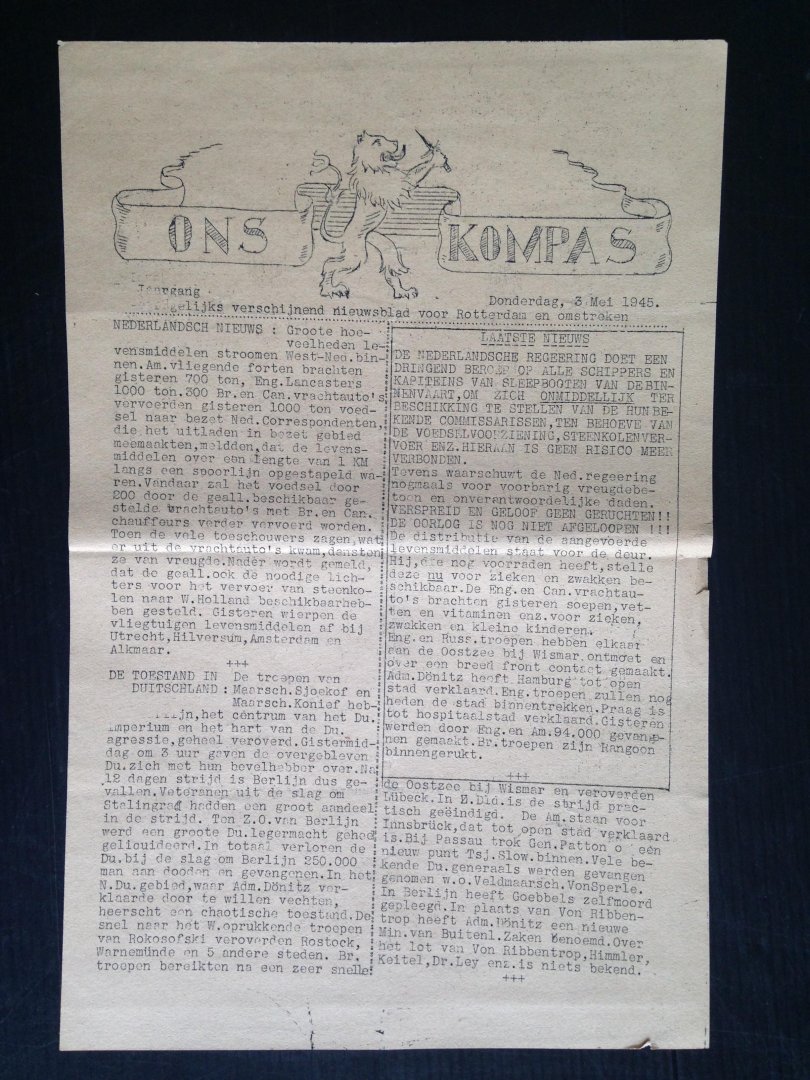 Oorlogskrant / stencil - Ons Kompas voor Rotterdam en Omstreken