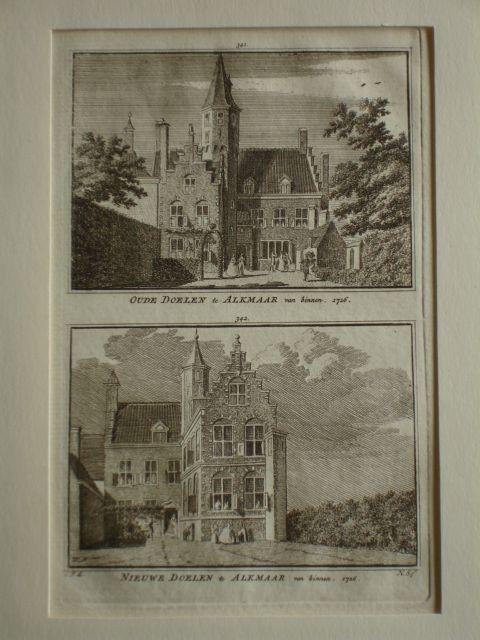 Alkmaar. - Oude Doelen te Alkmaar van binnen. 1726. - Nieuwe Doelen te Alkmaar van binnen. 1726.