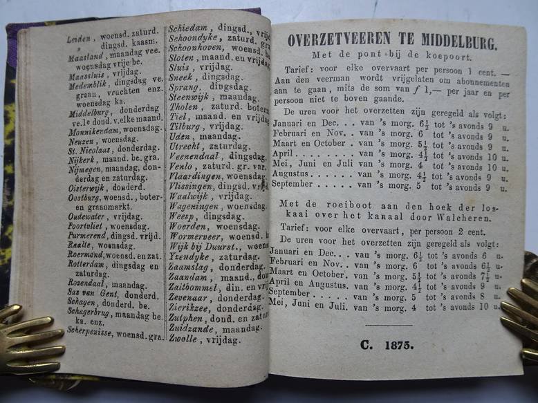No author. - Middelburgsche almanak, naar den nieuwen stijl, voor het jaar onzes Heeren Jesu Christi 1875. Voorzien met alle de Zeeuwsche jaar- paarden- beesten- en leermarkten, alsmede het op- en ondergaan van de zon en maan.