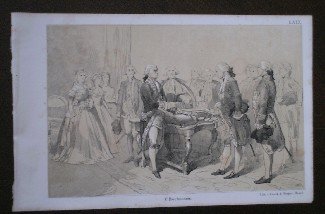 antique print (prent) - (Willem de vijfde) Willem V geeft een eeredegen aan Zoutman.