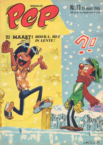 Diverse  tekenaars - PEP 1966 nr. 13, stripweekblad, 26 maart met o.a. DIVERSE STRIPS : ROODBAARD/MICHEL VAILLANT/DAN COOPER/BLAKE EN MORTIMER/ASTERIX/RIK RINGERS/LUCKY LUKE)/TON & TINEKE (COVER)/MAGIC BALL (2 p.)/TOM OKKER (TENNIS, 2 p.), goede staat