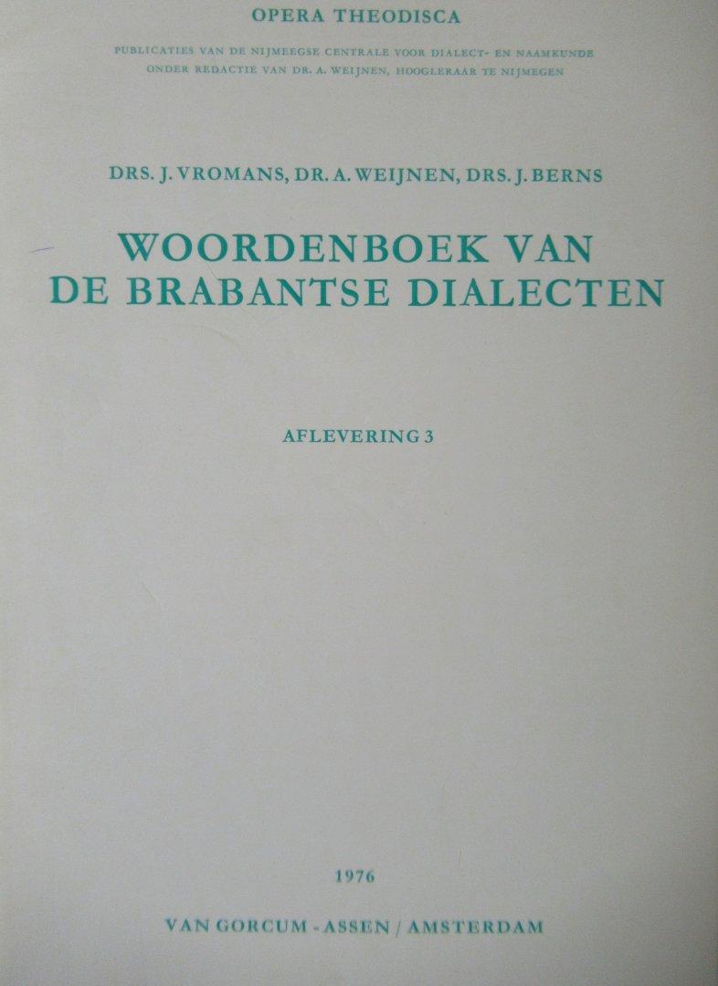 Vromans, J /  A. Weijnen A en J. Berns - Woordenboek van de Brabantse dialecten / aflevering 3 veeteelt