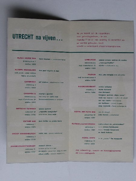 Folder - Utrecht Na Vijven, wat te doen in Utrecht na de  Najaarsbeurs