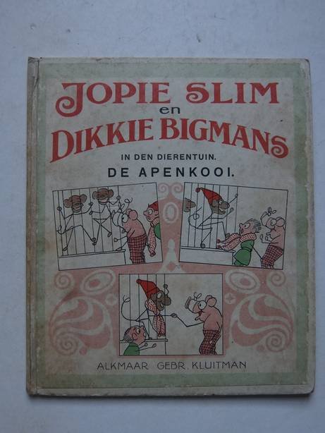  - Jopie Slim en Dikkie Bigmans in den dierentuin; de apenkooi.