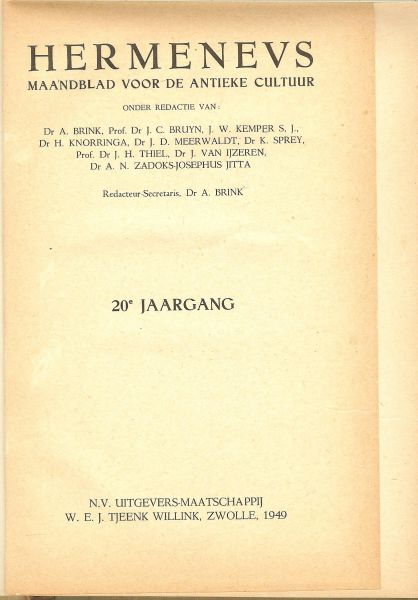 Dr. A. Brink Redacteur-Secretaris - Hermenevs - maandblad voor antieke cultuur : 20e Jaargang  no:4