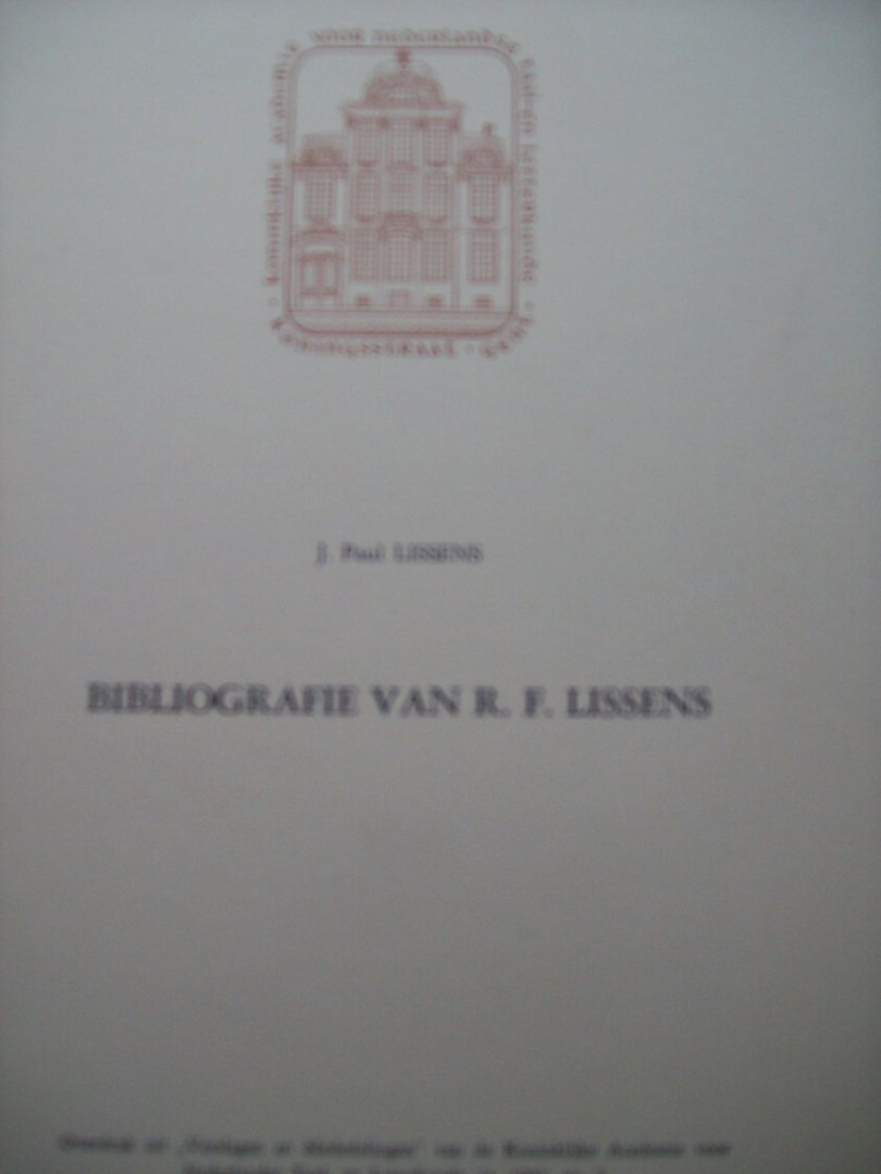 J. Paul Lissens - Bibliografie van R.F. Lissens.