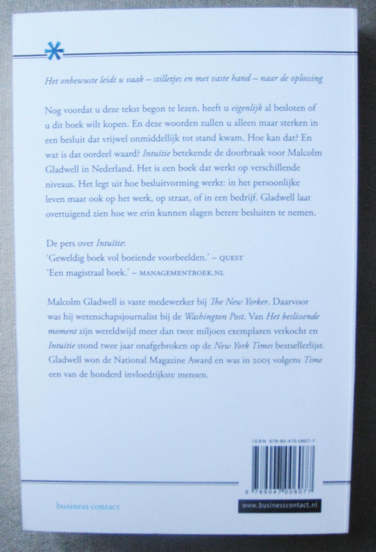 Gladwell, Malcolm - Intuïtie  -   De kracht van denken zonder erbij na te denken