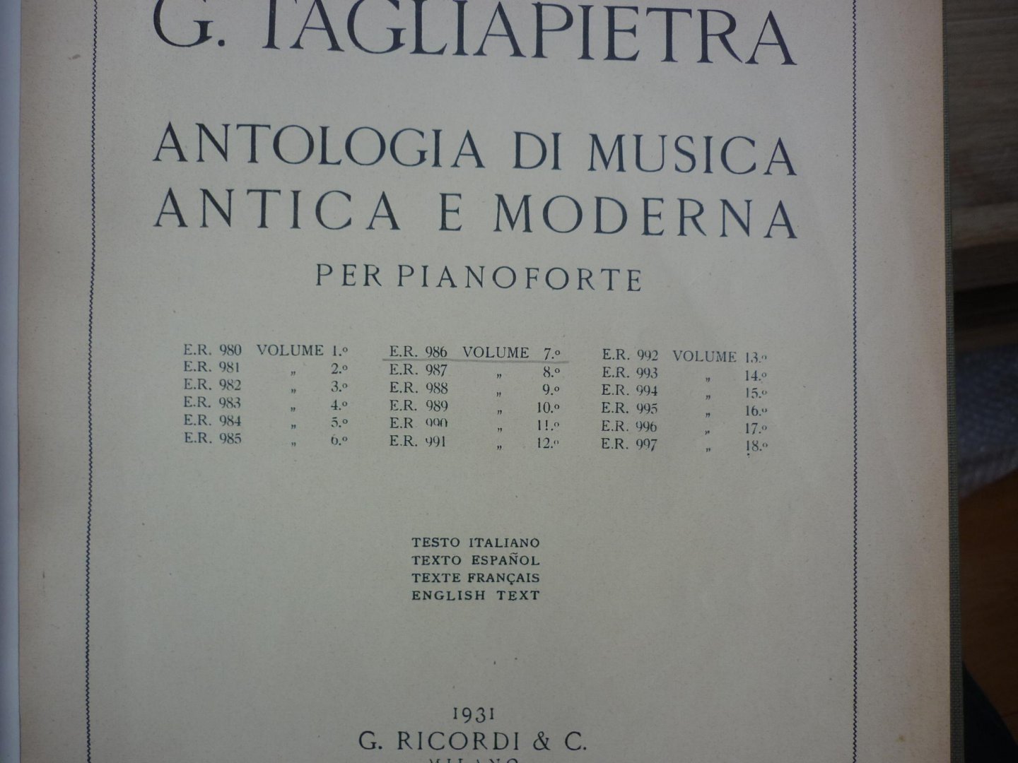 Div. Componisten (Tagliapietra; G.) - Antologia Di Musica Antica e Moderna per Pianoforte - Volume 7
