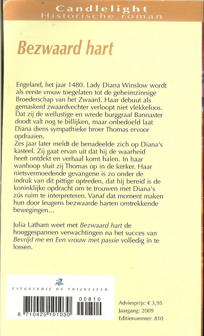 Latham Julia Vertaling Translance J.C. van Kleef - Bezwaard Hart  Candlelight Historische roman  810