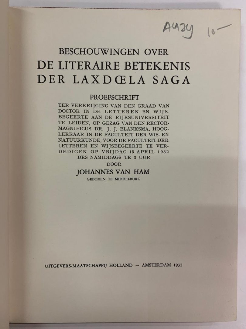J. van Ham - Beschouwingen over de literaire betekenis der Laxdoela Saga