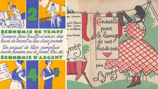 LAVAGE - Deux brochures publicitaires françaises magnifiquement illustrées sur la lessive.
