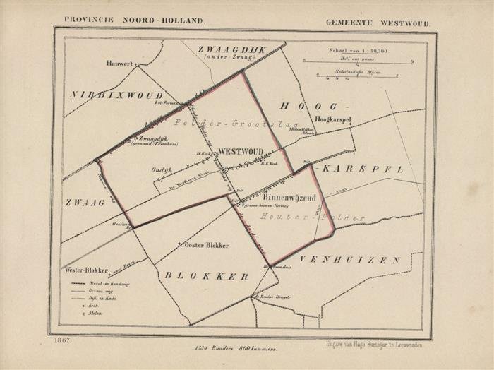 Kuyper Jacob. - Westwoud.  Map Kuyper Gemeente atlas van Noord Holland