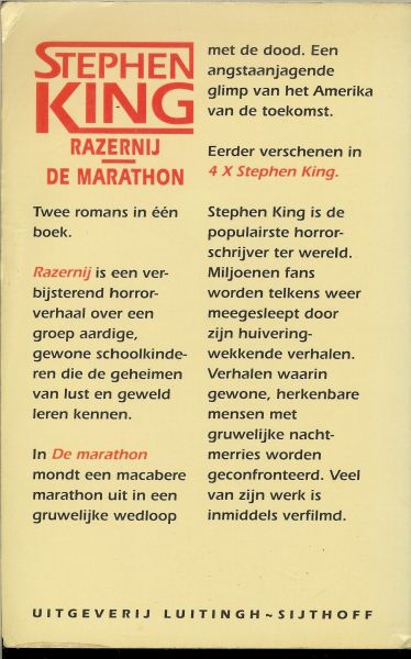King, Stephen .. Vertaling : Margot Bakker & Mariëlla Snel - Razernij & De Marathon