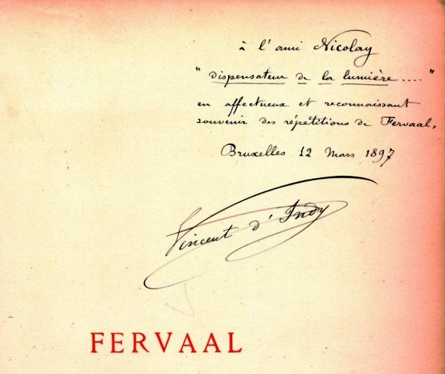 D`Indy, Vincent: - Fervaal. Action musicale en trois actes et un prologue. Partition chant et piano, réduite par l`auteur. Dessin de Carloz Schwabe