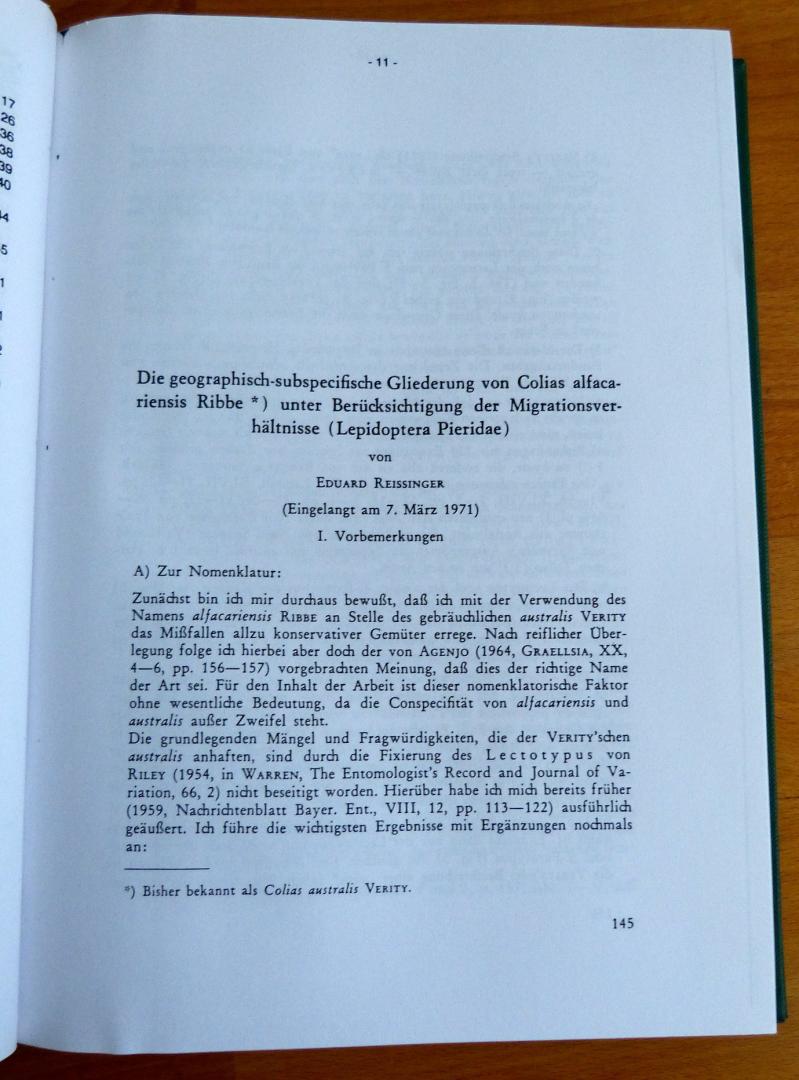 Reissinger, Dr. Eduard - Die geographisch-subspezifische Gliederung von Colias alfacariensis Ribbe 1905
