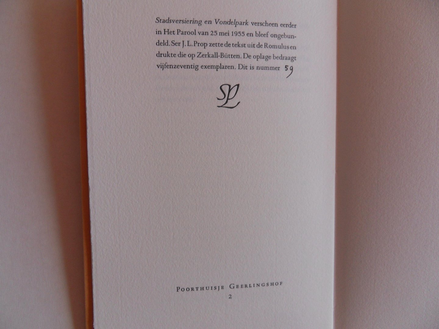 Hanlo, Jan. - Stadsversiering en Vondelpark. [ Genummerd exemplaar 59 / 75 ].