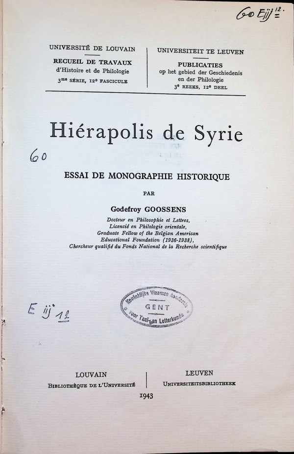 Godefroy Goossens - Hiérapolis de Syrie , essai de monographie historique