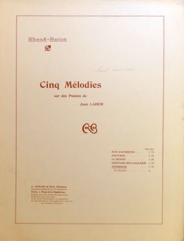 Rhené-Baton: - Cinq mélodies sur des poésies de Jean Lahor. [Op. 16, no. 5:] Tendresse