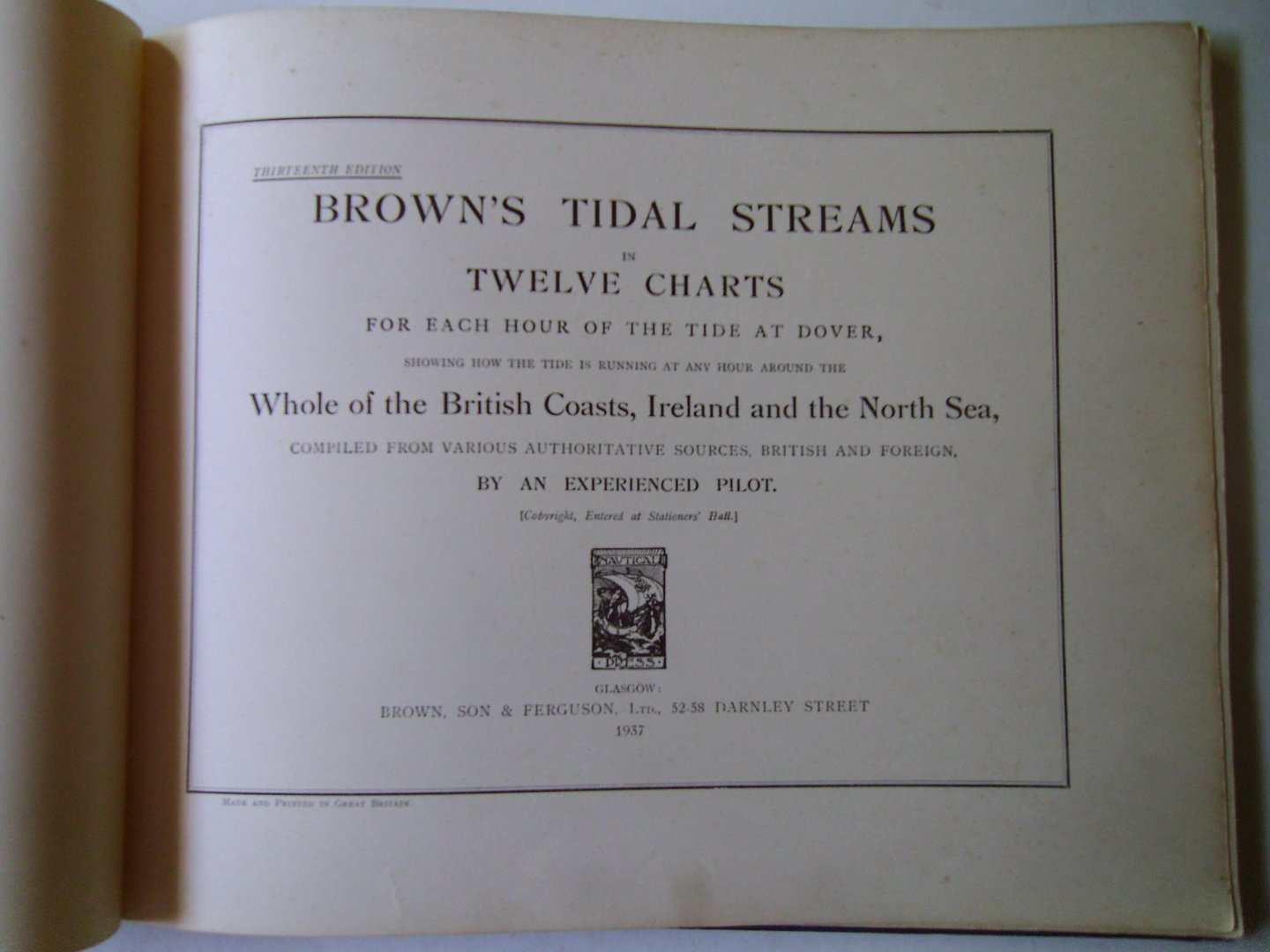 brown - Brown's tidal streams in twelve charts for each hour of the tide at Dover : showing how the tide is running at any hour around the whole of the British Coasts, Ireland and the North Sea