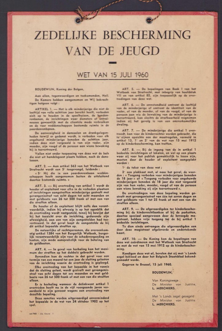 n.n - Zedelijke bescherming van de jeugd - wet van 15 Juli 1960