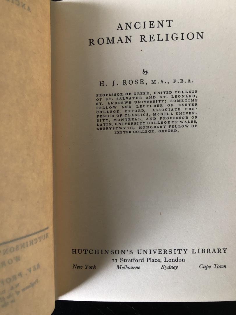 Rose, H.J. - Ancient Greek Religion + Ancient Roman Religion (2 vols.) [Hutchinson's University Library | World Religions]