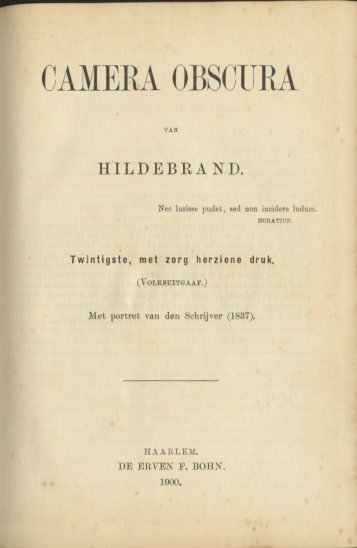 Hildebrand - Camera Obscura (met portret van den schrijver 1837)