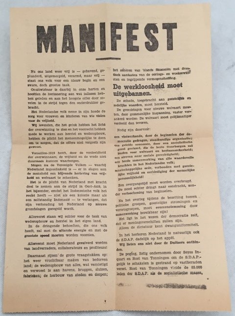 SDAP - W. Drees, Kees Woudenberg,voorlopig partijbestuur, - Manifest