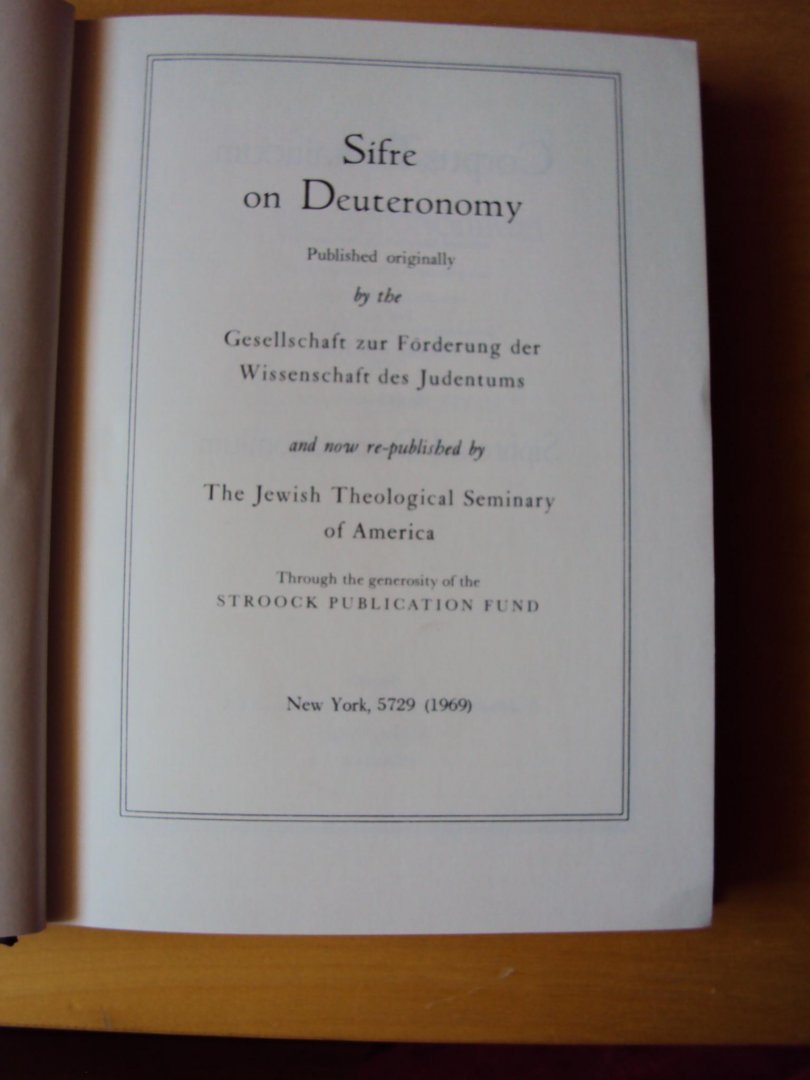 Finkelstein, Louis - Sifre on Deuteronomy (in Hebrew)