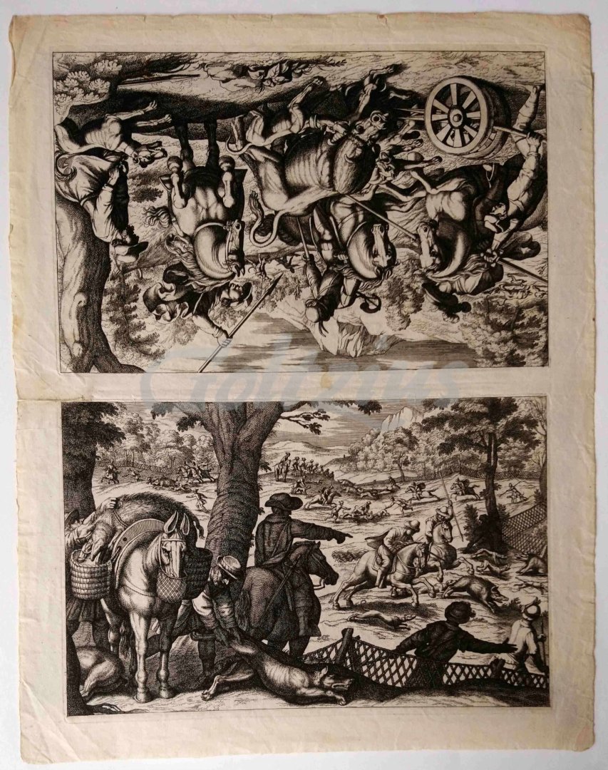 TEMPESTA, ANTONIO (AFTER), - Hunting wild bull and battue for boar