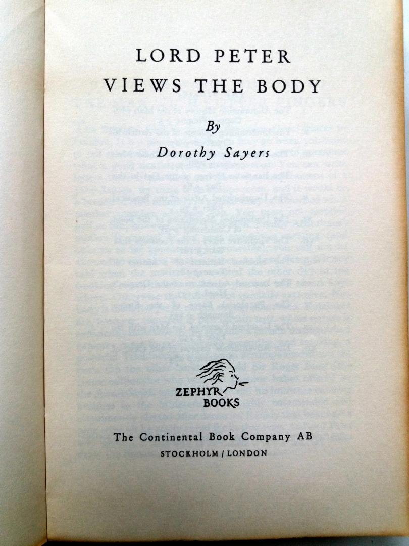 Sayers, Dorothy L. - Lord Peter Views the Body (ENGELSTALIG) (A Library of British and American Books Vol.47)