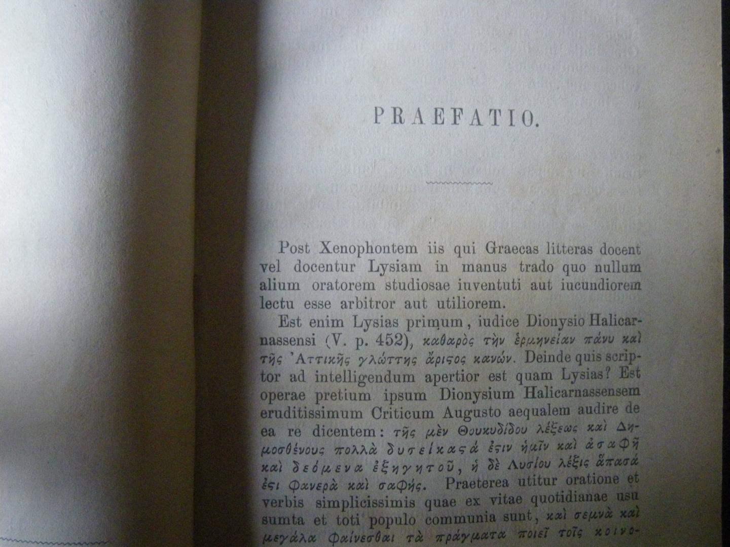 Cobet, C.G. - Lysiae Orationes et Fragmenta in Usum Studiosae Iuventutis
