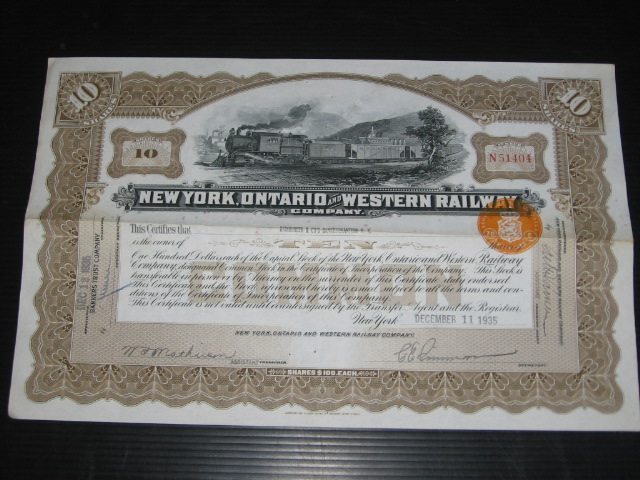 Certificaat - New York, Ontario & Western Railway