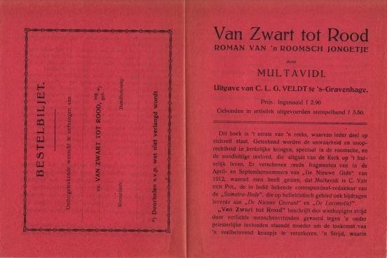 MULTAVIDI (= C. van der Pol) - Van Zwart tot Rood. Roman van n Roomsch Jongetje. (Prospectus).