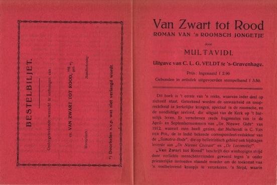 MULTAVIDI (= C. van der Pol) - Van Zwart tot Rood. Roman van ’n Roomsch Jongetje. (Prospectus).