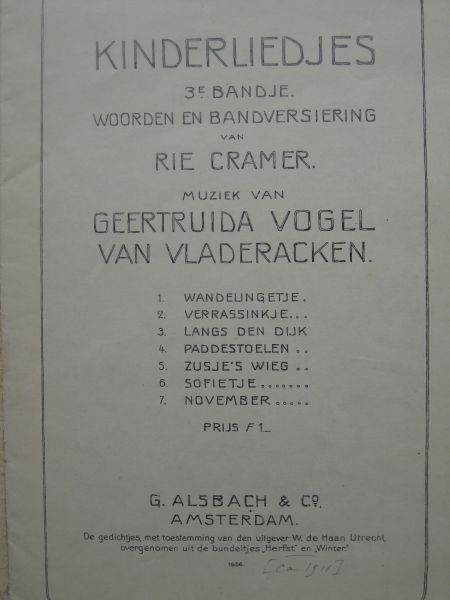 Vogel van Vladeracken, G(eertruida), Omslag Rie Cramer - Kinderliedjes 3e bandje