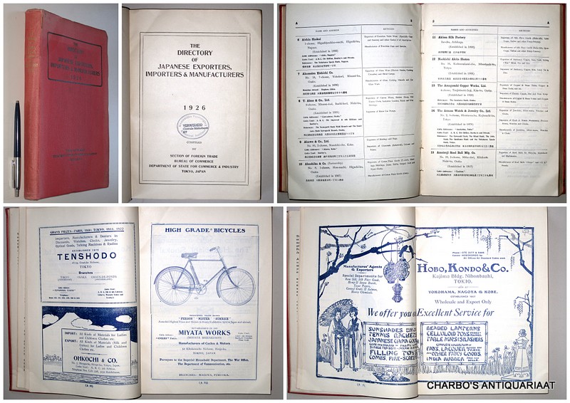 N/A, - Directory of Japanese exporters, importers & manufacturers 1926. Compiled by Section of Foreign Trade, Bureau of Commerce, Department of State for Commerce & Industry.