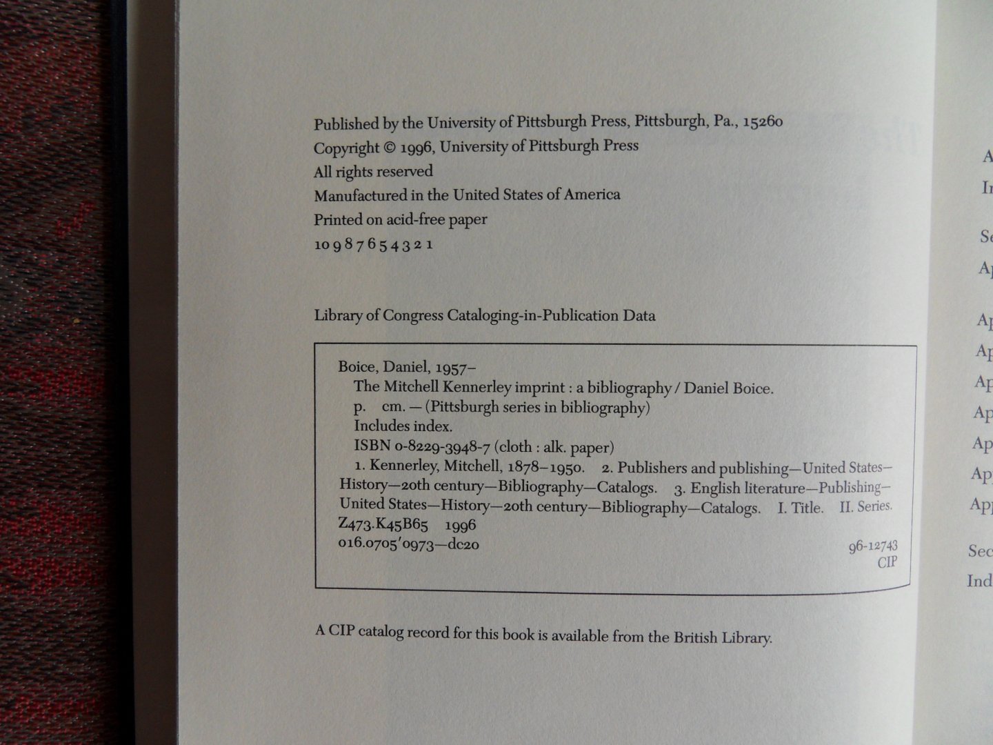Boice, Daniel. - The Mitchell Kennerley Imprint. - In the Pittsburgh Series in Bibliography.