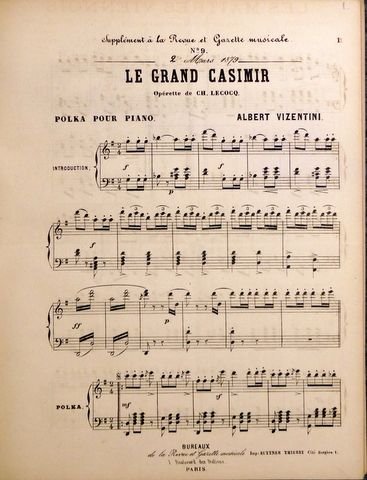 Vizentini, Albert: - Le grand Casimir. Opérette de CH. Lecocq. Polka pour piano