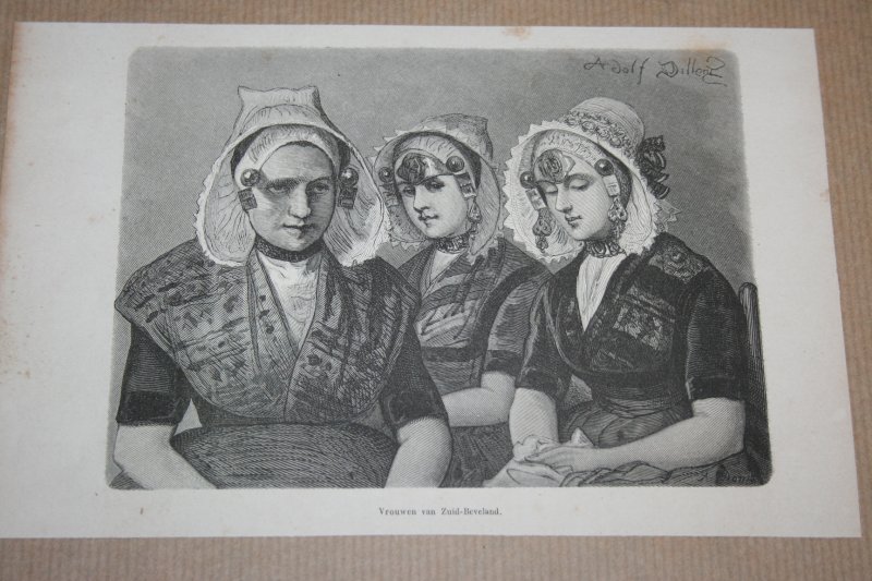  - Antieke gravure - Vrouwen van Zuid-Beveland (Zeeland) - 1875